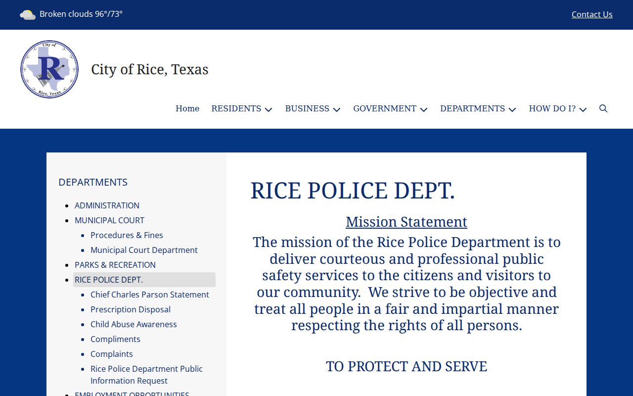 Rice Police Department records-request contact page